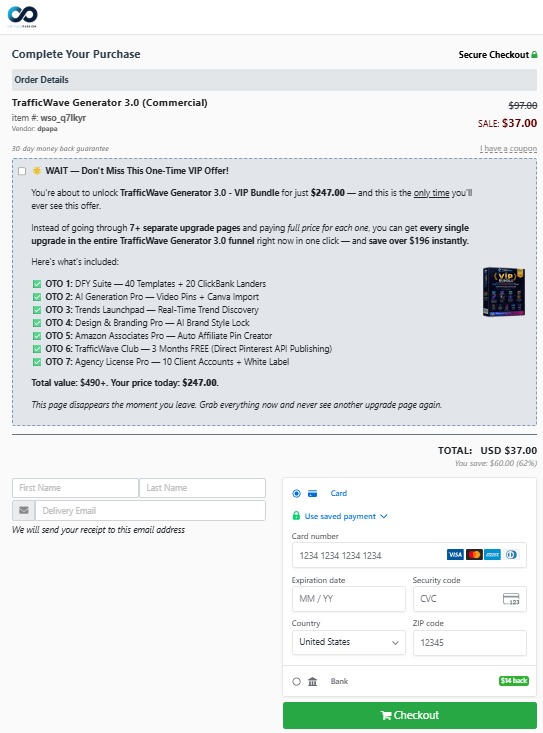 TrafficWave Generator 3.0 Checkout Page